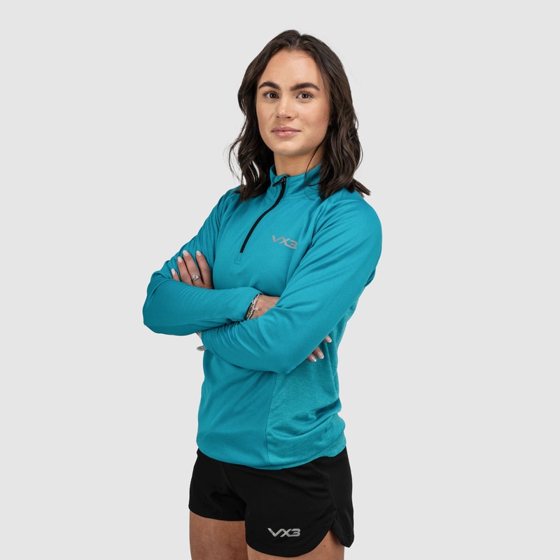 Aurora Ladies Quarter Zip Azure Blue