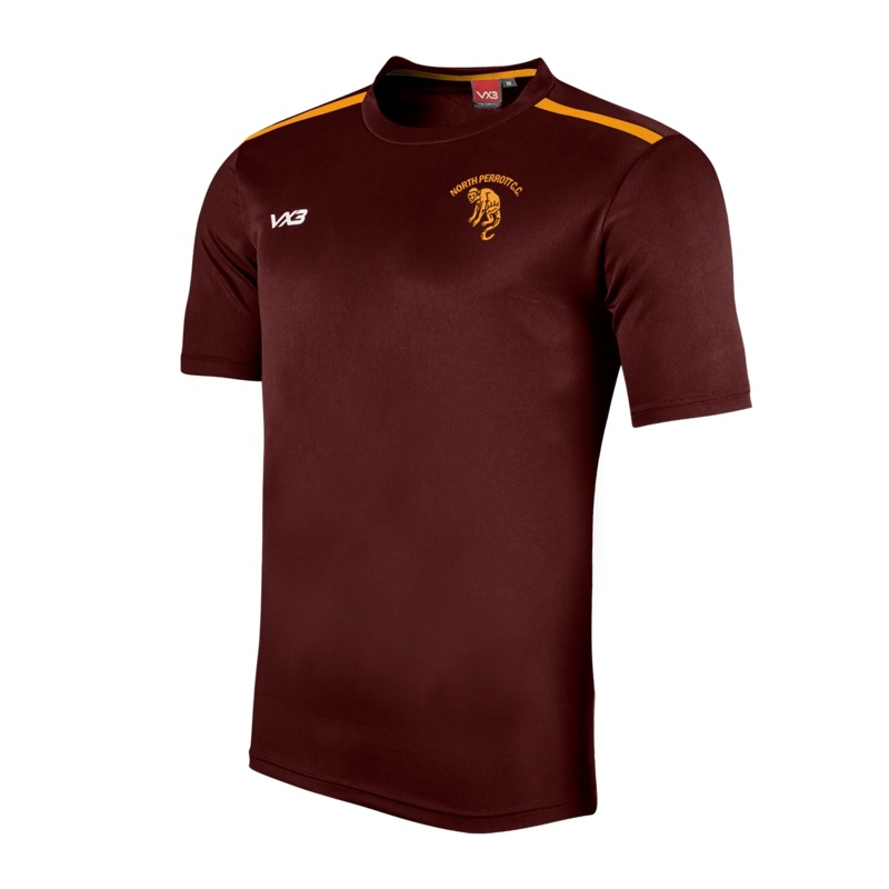 North Perrot Cricket Club Fortis Tee Maroon/Amber