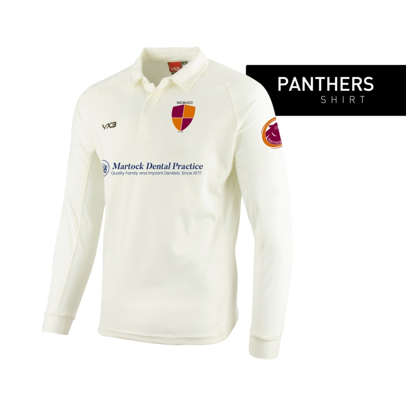 West Coker and Hardington Cricket Club Cricket Whites Long Sleeve Shirt (Panthers Players Only)