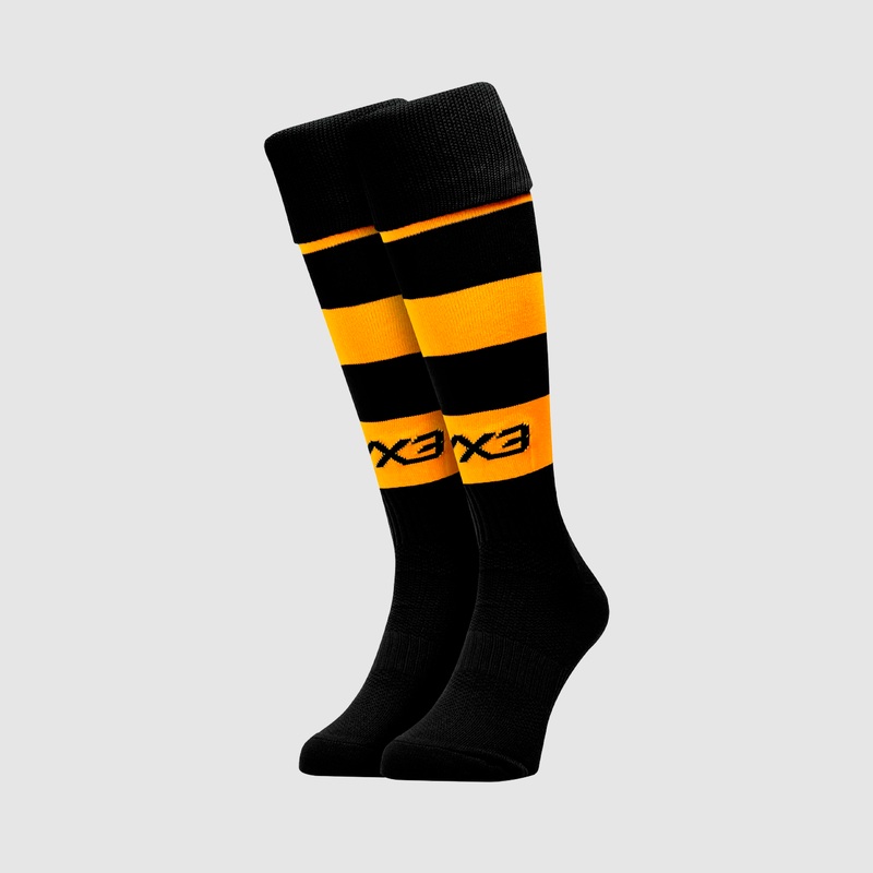 Adults Hooped Playing Socks Black/Amber