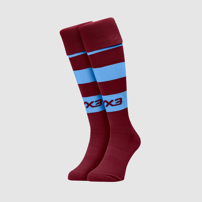 Adults Hooped Playing Socks Burgundy/Sky