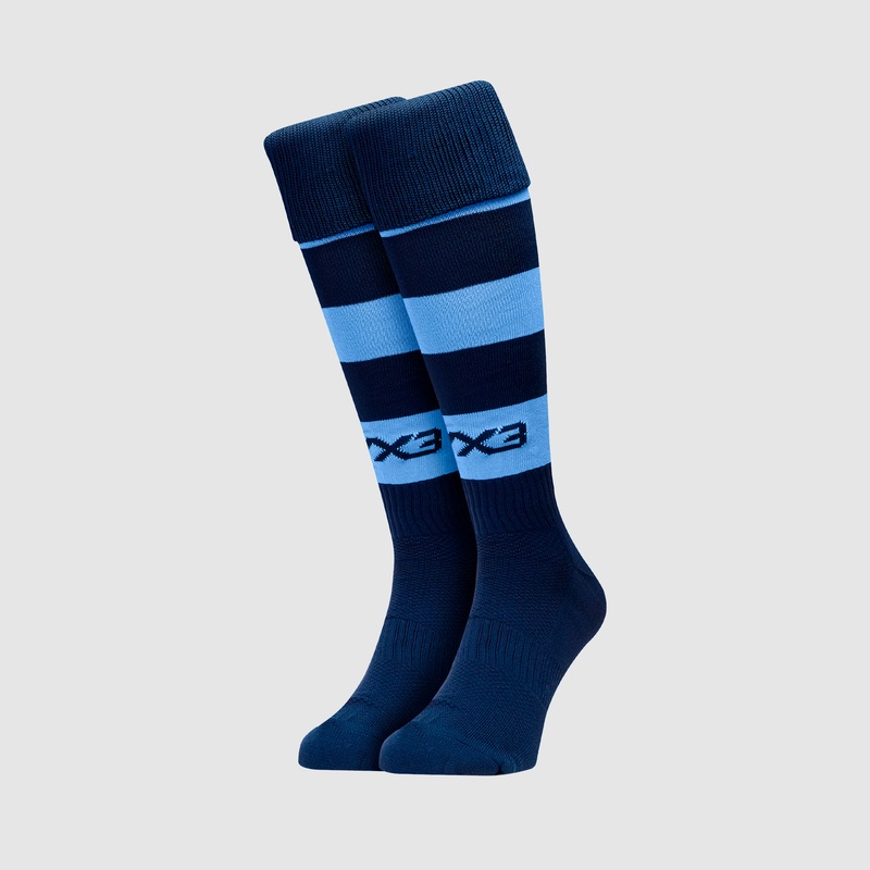 Adults Hooped Playing Socks Navy/Sky