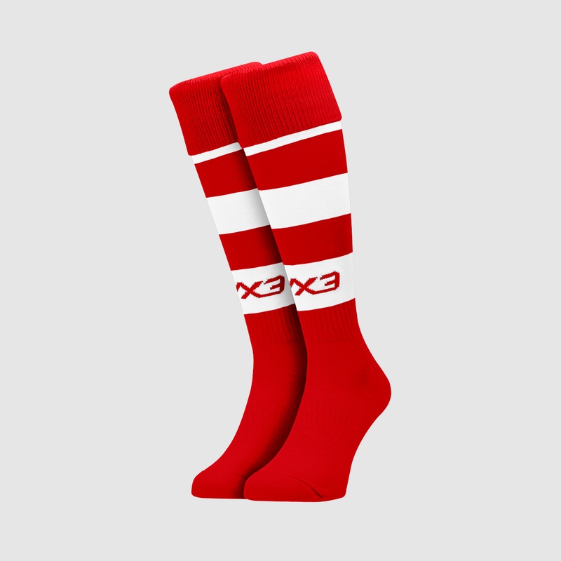 Adults Hooped Playing Socks Red/White