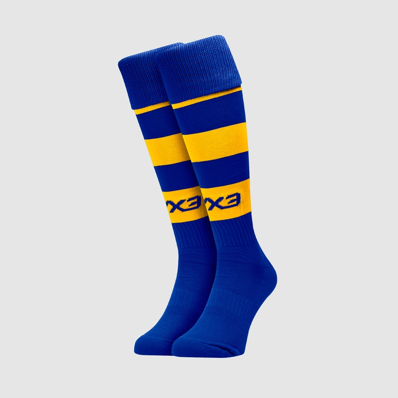 Adults Hooped Playing Socks Royal/Yellow