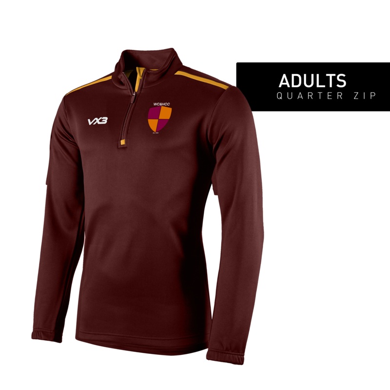 West Coker and Hardington Cricket Club Fortis Quarter Zip Sweat Maroon/Amber - Club Community