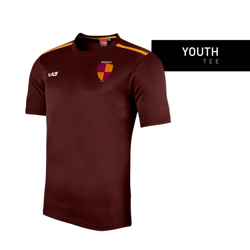 West Coker and Hardington Cricket Club Fortis Youth Tee Maroon/Amber - Club Community